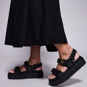 Steve Madden - BLACK MILLO DOUBLE-STRAP FLAT RAFFIA SANDALS